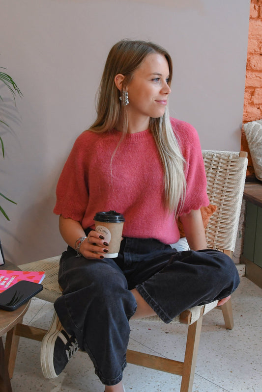 Pull rose manches courtes 