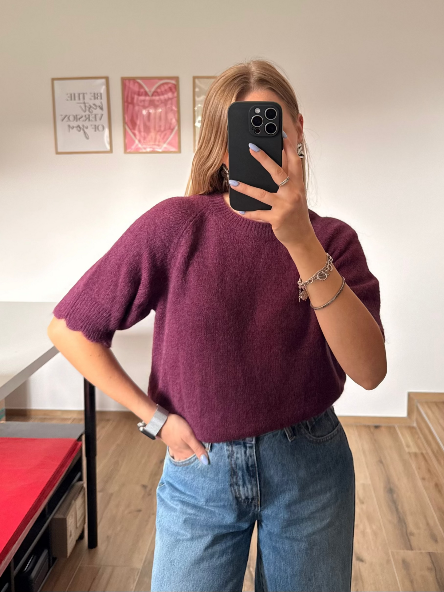 Pull sans manches prune