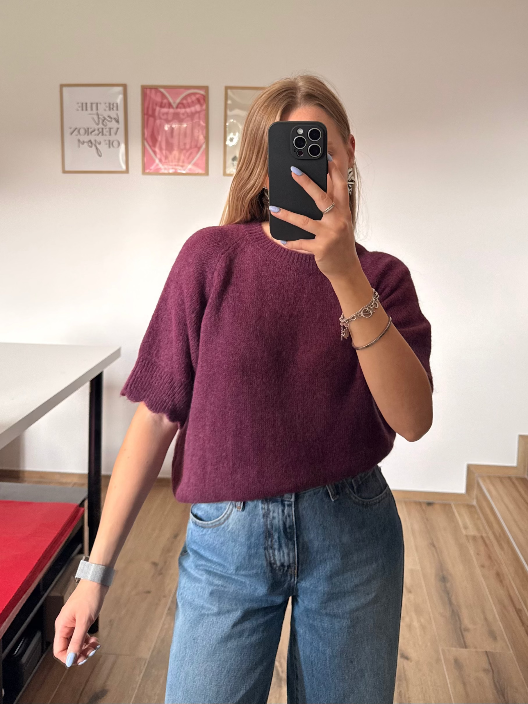 Pull sans manches prune 