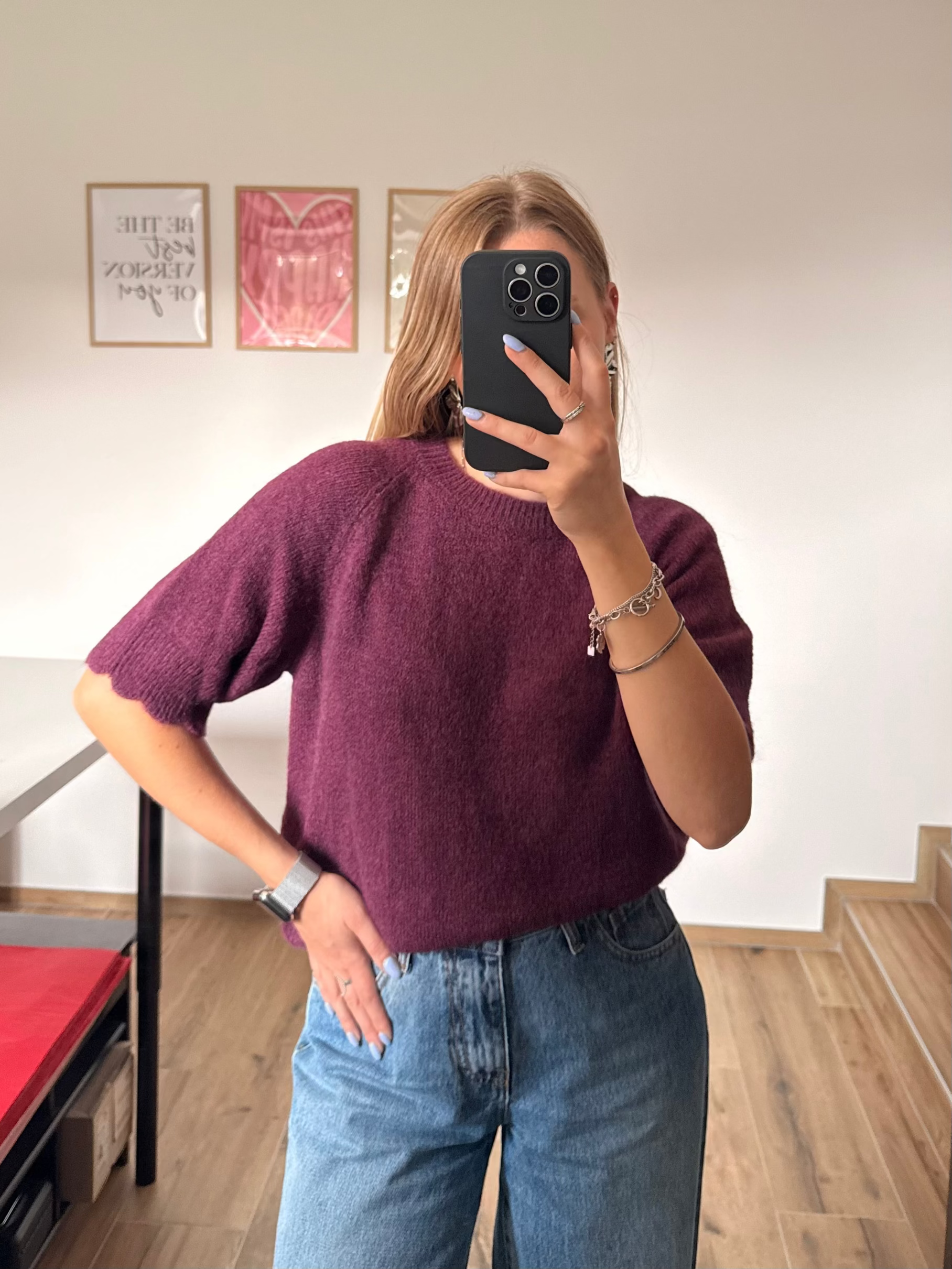 Pull sans manches prune 