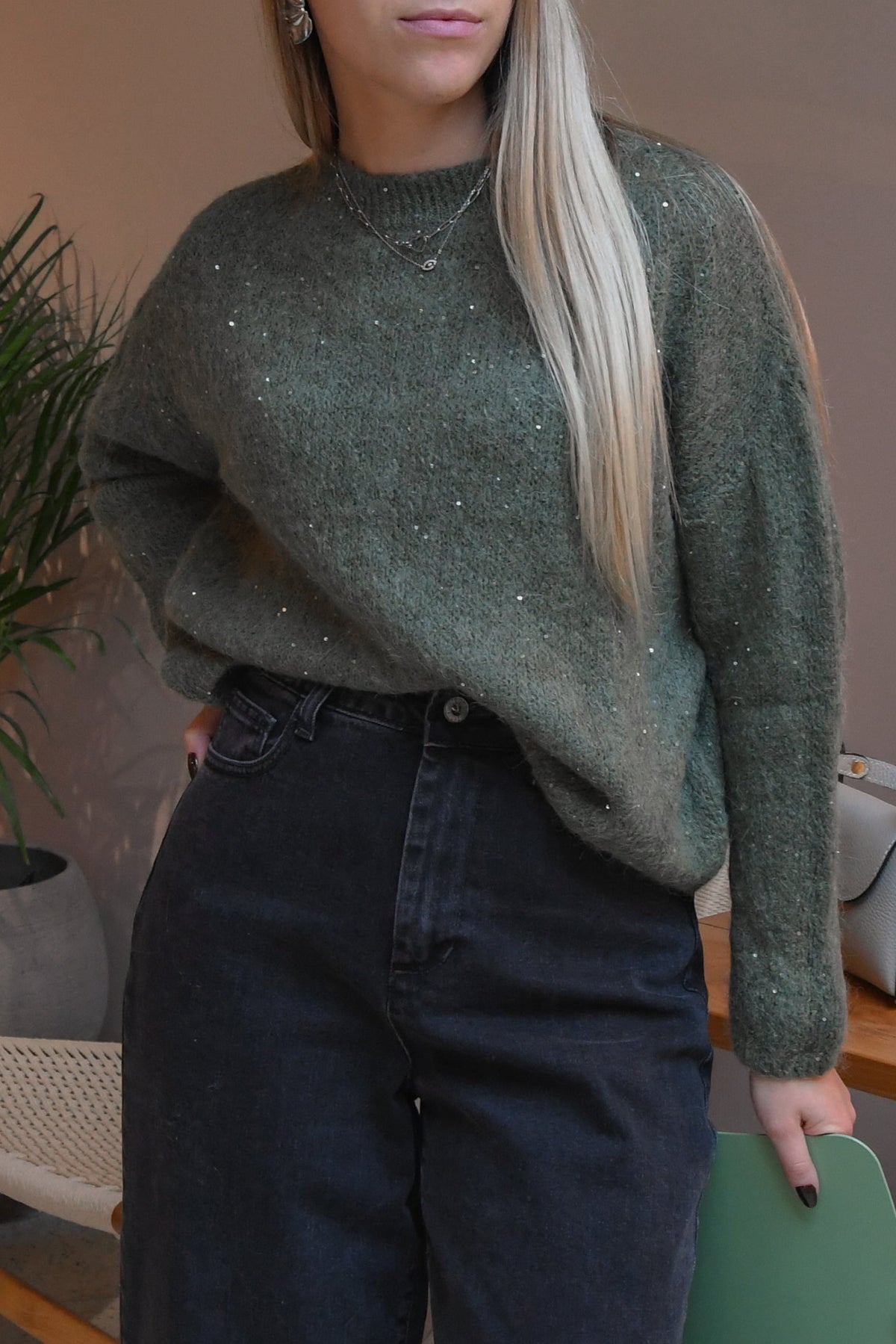 Pull vert paillettes 