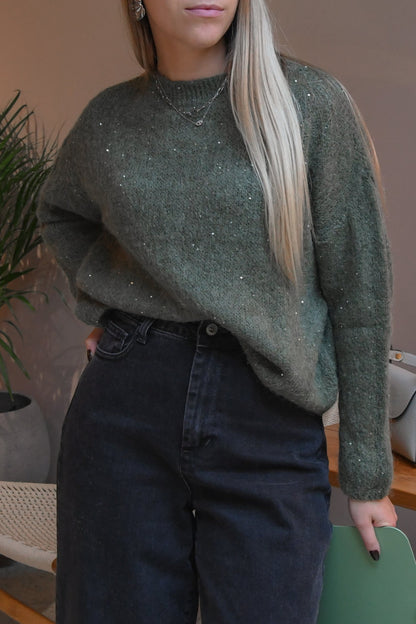 Pull vert paillettes 