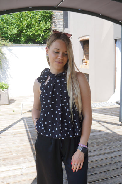 Top à pois Jeanne - Noir
