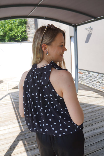 Top à pois Jeanne - Noir