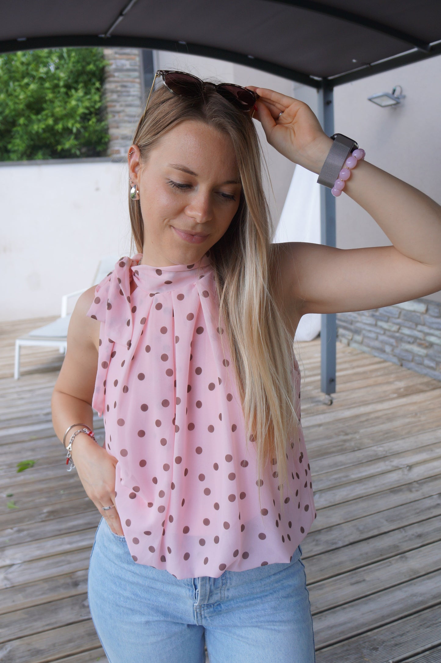Top à pois Jeanne - Rose