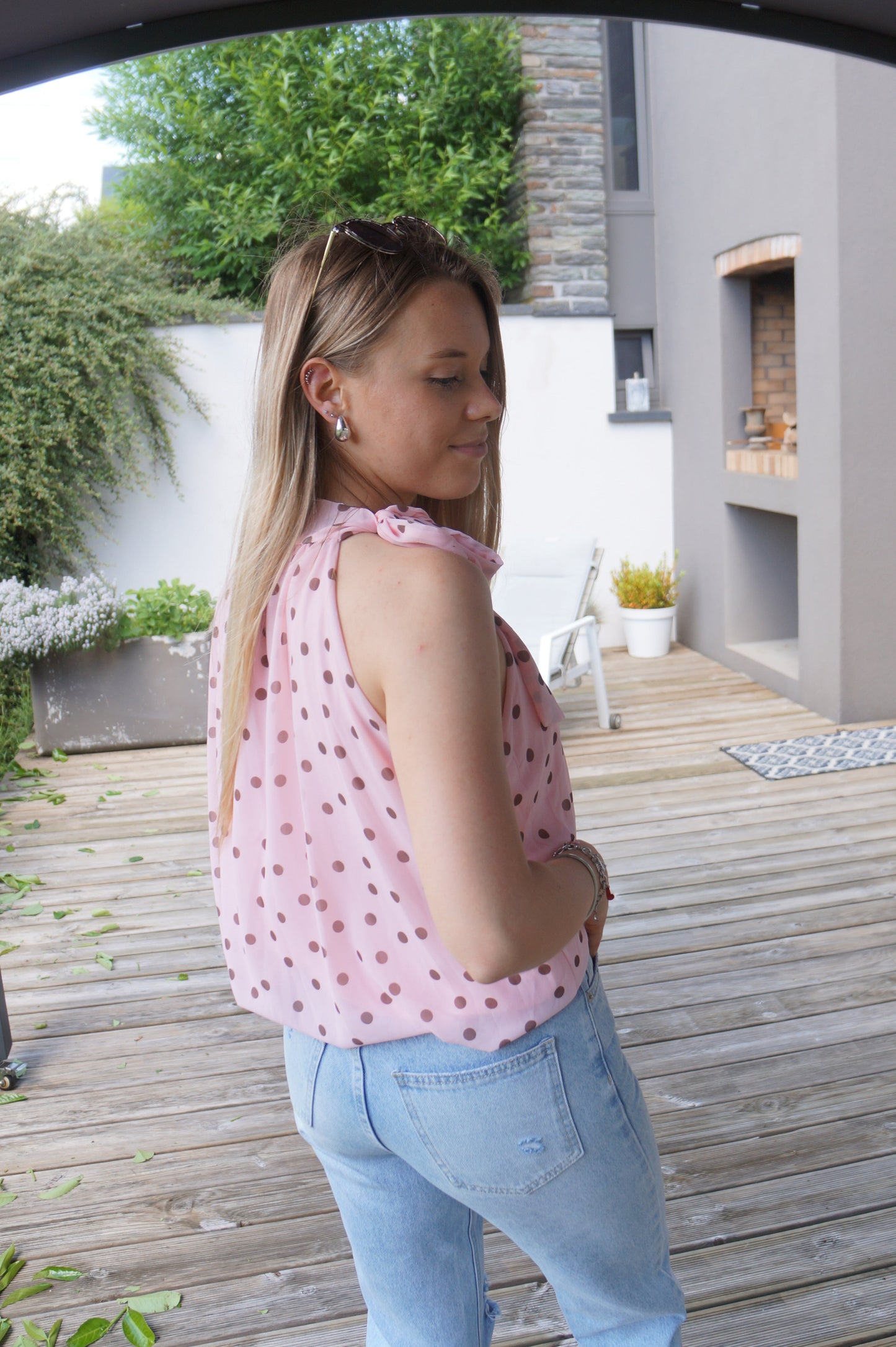 Top à pois Jeanne - Rose