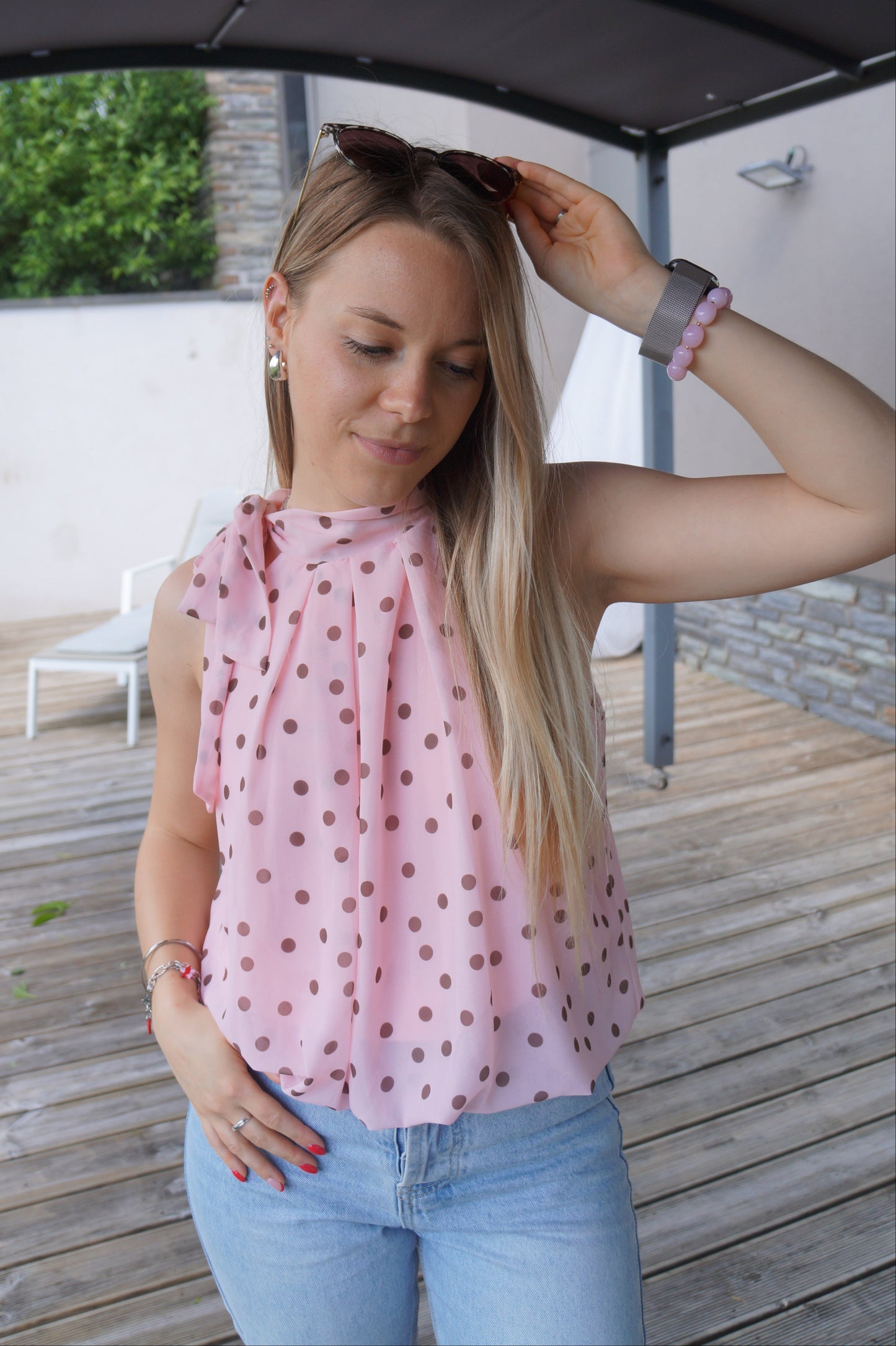 Top à pois Jeanne - Rose