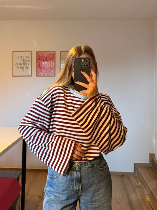 t-shirt rayures prune ecru 