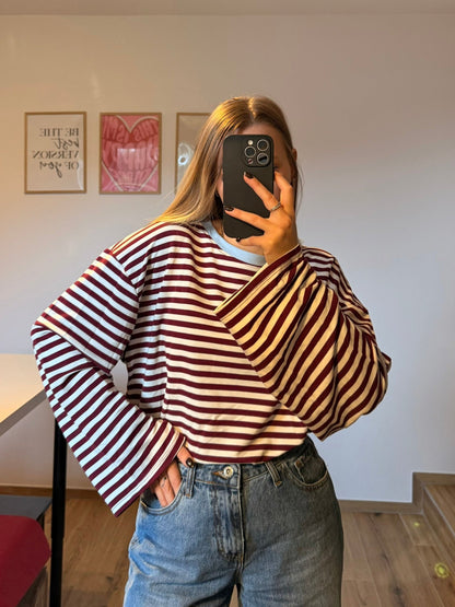 t-shirt rayures prune ecru 