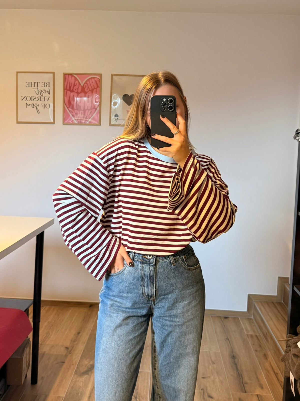 t-shirt rayures prune ecru 